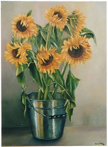 Sunflowers in bucket 